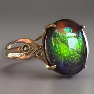 Anillo Gemporia 10ct 417 Oro Amarillo Ovalado Ammolita y Circón Verde Piedras Preciosas Talla L Foto 1 de 4