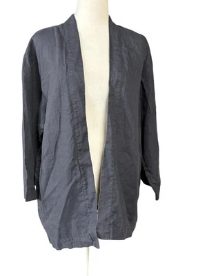 J. Jill Pure Jill Womens Large Blue Linen Open Front Kimono Jacket Cardigan Pock - Image 1 of 4