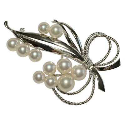 Auth mikimoto - Silver White Pearl Brooch - Image 1 of 3