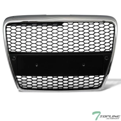 Topline For 2005-2008 Audi A6 RS Honeycomb Mesh Front Bumper Grille - Chrome/Blk - Image 1 of 4