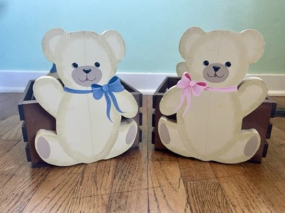 Винтажный ящик для плюшевого медвежонка Cottage Core розовый синий детский подарок мальчик девочка близнецы - Изображение 1 из 4