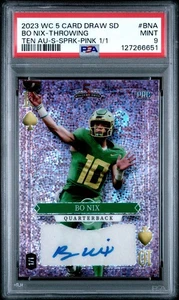 PSA 9 - 1 Of 1 2023 Wildcard 5 Card Draw Bo Nix Pink Sparkle #BNA (RC, AU) - Picture 1 of 3