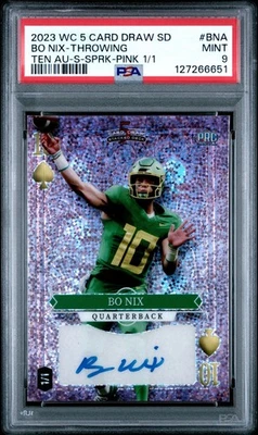 PSA 9 - 1 Of 1 2023 Wildcard 5 Card Draw Bo Nix Pink Sparkle #BNA (RC, AU) - Image 1 of 3