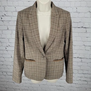 Tommy Hilfiger Brown Houndstooth Check Elbow Patches Peak Blazer Jacket Size 6 - Picture 1 of 15