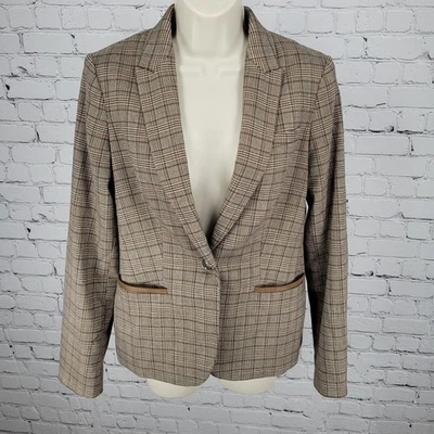 Chaqueta Blazer Tommy Hilfiger Marrón Pata de Gallo Cuadros Codo Parches Pico Talla 6 Foto 1 de 4