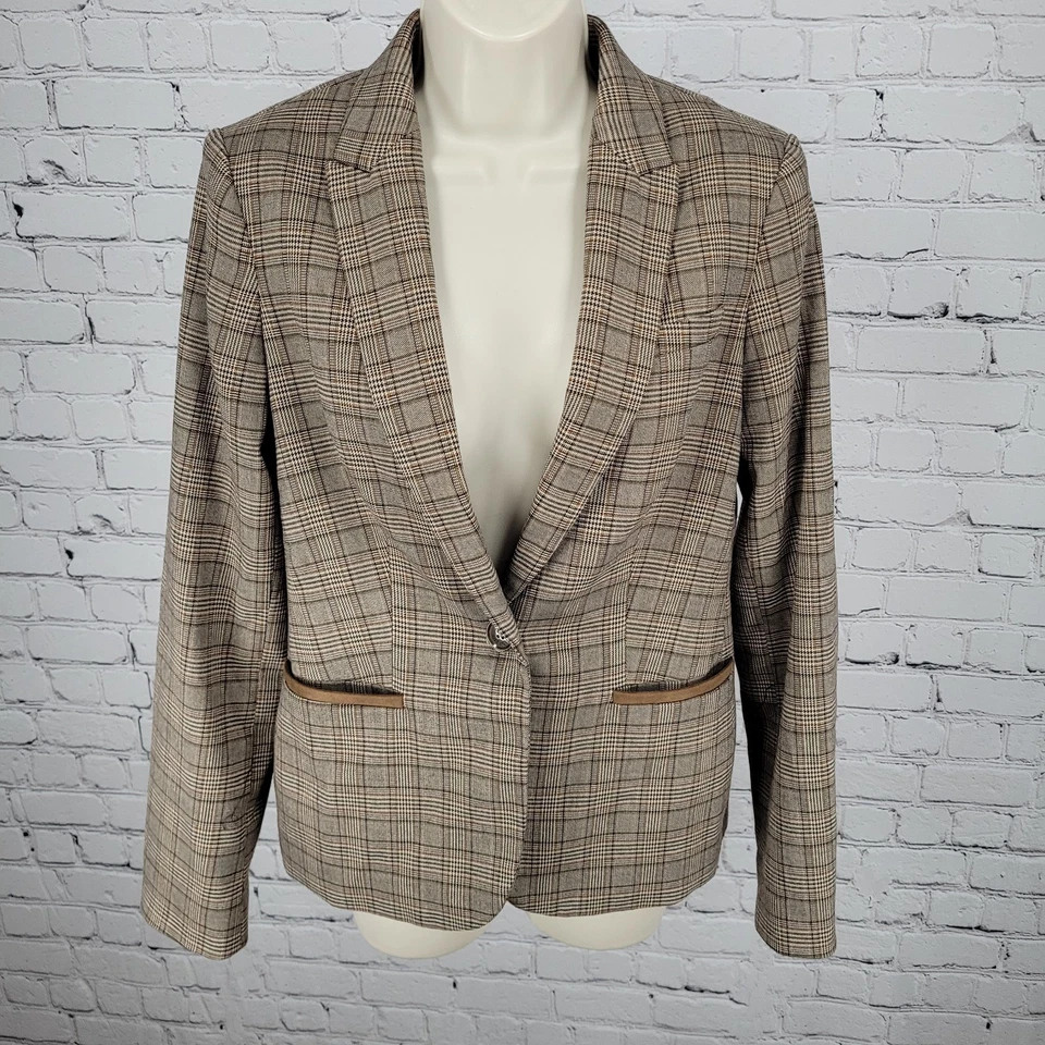 Jaqueta Blazer Tommy Hilfiger Marrom Houndstooth Xadrez Cotovelo Patches Pico Tamanho 6 - Imagem 1 de 4