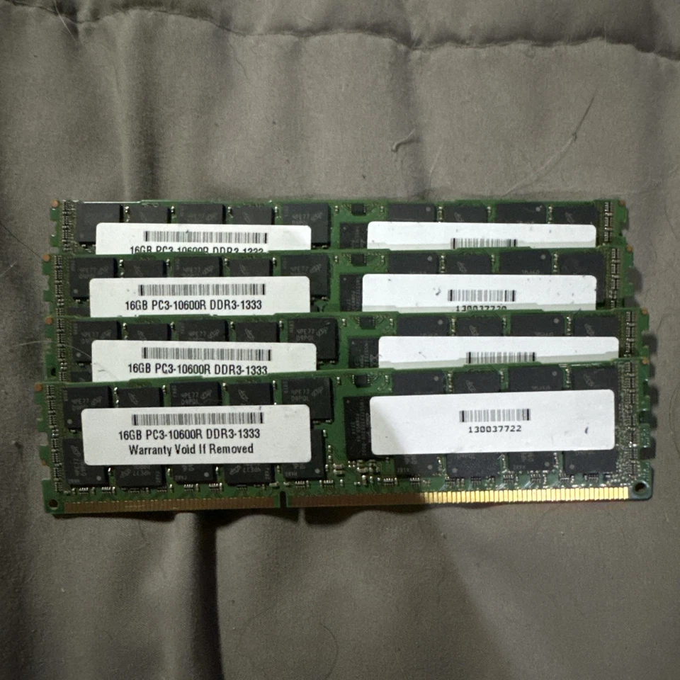LOT OF 4 MICRON 16GB PC3-10600R ECC Server RAM MT36KSF2G72PZ-1G4E1HF FREE S/H - Image 1 of 1