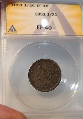 Medio centavo de Estados Unidos 1851 ANACS EF 40 Foto 1 de 4