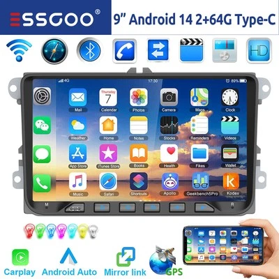 9" DAB+ Android 14 Autoradio Carplay GPS Navi Für VW Golf 5 6 Polo Touran Tiguan - Bild 1 von 4