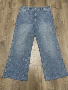 Good American Good Ease Damenjeans Kristallverzierung weites Bein Größe 14 - Bild 1 von 16