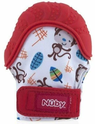 Nuby Soothing Teething Mitten with Hygienic Travel Bag Red - Image 1 of 4