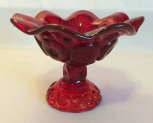 LE Smith Ruby Red Moon & Stars Pedestal Bowl With Ruffled Rim, 5"T by 6-3/4"W - Picture 1 of 12
