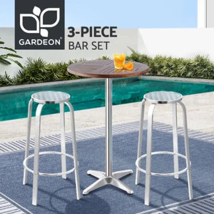 Gardeon Outdoor Bistro Set Bar Table Stools Adjustable Aluminium Cafe 3 PC Wood - Picture 1 of 11