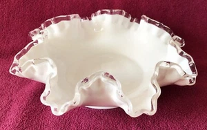 Fenton Silver Crest Milk Glass 10" Flared Ruffled Compote Candy Dish - Picture 1 of 4