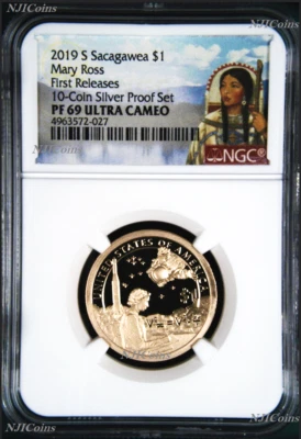 2019 S Proof Native American Mary Ross NGC PF69 Dollar in 10-coin-silver-set FR - Image 1 of 2
