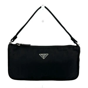 PRADA Accessory Pouch Nylon Black Silver Auth Made In ITALY From JAPAN Auth - Picture 1 of 13