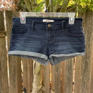 Hollister Cuffed Low Rise Short Shorts Dark Wash Blue Denim Jean Shorts 5 / 27W - Imagen 1 de 14
