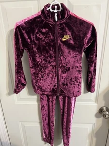 Nike Kids' Girls Crushed Velour Track Jacket Pants Maroon Pink Children Size 6X - Picture 1 of 5