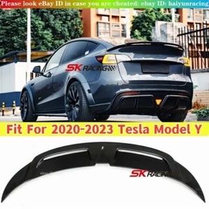 Fit For 2020-2023 Tesla Model Y Real Carbon Fiber Rear Trunk Lid Spoiler Wing 1X - Picture 1 of 23