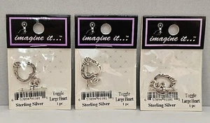 LOT of 3 - Sterling Silver Large Filigree Heart Toggle Clasp - Picture 1 of 5