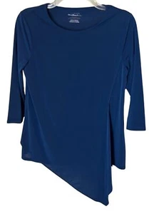 NEW Chicos Top Size 0P 0 S Ultimate Tee Navy Blue Asymmetrical 3/4 Sleeve NWT - Picture 1 of 4