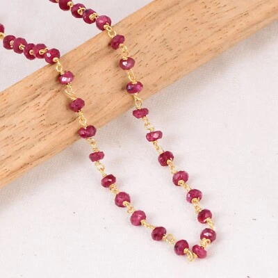 Ruby Birthstone Beads Necklace 18K Gold 925 Sterling Silver Wedding Gift Jewelry - Image 1 of 4