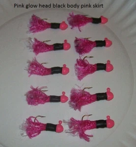 10pk Crappie#4 jig hooks 1/16 oz Glow pink black body pink skirt - Picture 1 of 1