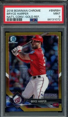 2018 National Convention Bowman Chrome Bryce Harper Gold Refractor /50 PSA 9 - Image 1 of 2