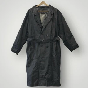 Vintage Zeidler & Zeidler schwarzer Leder Trenchcoat mit Gürtel zweireihig groß - Bild 1 von 20