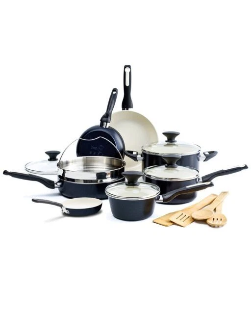GreenPan Rio 16-Piece Nonstick Pot and Pan Set - Black (CC002639-001)