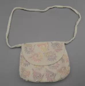 Vtg Walborg Seed Pearl Beaded Evening Bag Purse Bridal Korea 60's Retro White - Picture 1 of 8