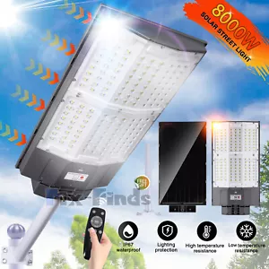 8000W Commercial Solar Street Lights IP67 Outdoor Dusk to Dawn Super Bright+Pole - Picture 1 of 12