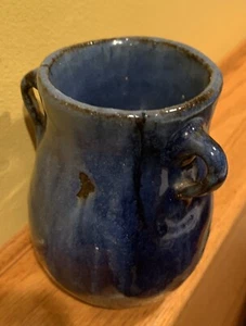 Rare vintage 3 Three handle signed studio blue vase - Picture 1 of 5