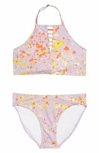 TREASURE & BOND Purple Splatter Halter Bikini Top & Bottoms Swimsuit GIRLS 8 M - Picture 1 of 2