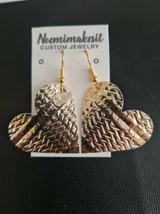 Handmade Gold Textured Heart Earrings - Picture 1 of 6