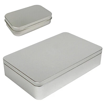 8.5 by 5.3 by 1.9 Inch Silver Metal Rectangular Empty Tin Box Containers Storage - Image 1 of 4