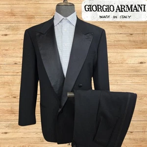 Giorgio Armani Tuxedo Suit Mens 42R Satin Lapel Black (36x30 Pants) Vintage EUC - Picture 1 of 10