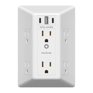 6 Outlet Surge Protector Extender with 20W 4.2A 3 USB Type A/C Chargers, Tamp... - Picture 1 of 7