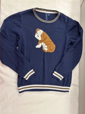 JANIE & JACK Boys Sz 8 Knit Bulldog Longsleeve Sweater Dark Navy Blue Crew Neck - Image 1 of 4