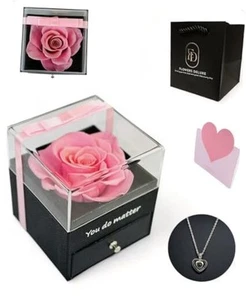 Pink Preserved Rose, Rose with Necklace Box, Box of Roses, Gifts for Her, - Picture 1 of 7