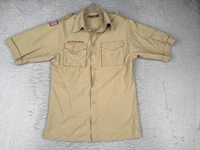 Boy Scouts of America Uniform Shirt Youth Large Tan Short Sleeve Button Nylon - Image 1 of 4