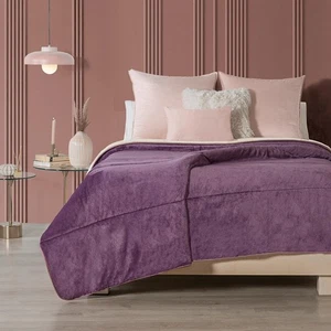 PURPLE AND BEIGE COLOR BLANKET WITH SHERPA VERY SOFTY THICK AND WARM QUEEN SIZE - Picture 1 of 5