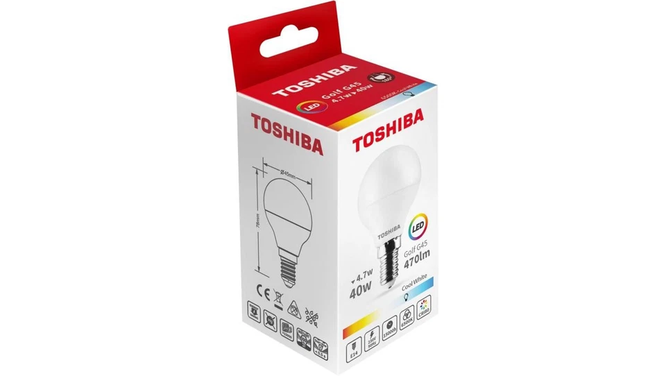 TOSHIBA LED N_STD G45 E14 4.7W 6500K/10szt./ - Image 1 of 1