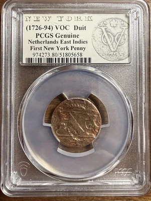 1726-94 First New York Penny VOC Duit, PCGS Genuíno Índias Orientais Holandesas 1790 - Imagem 1 de 2