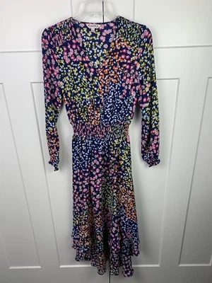 Nanette Lepore Size 2 XS Long Sleeve Maxi Dress Rainbow Floral Ruffle Romantic  - Image 1 of 4