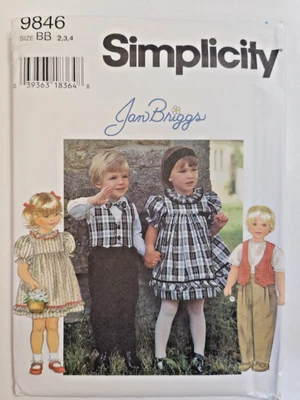 Bibs Pants Dress Vest Girls 2 3 4 Simplicity 9846 Sewing Pattern UC Jan Briggs - Image 1 of 4