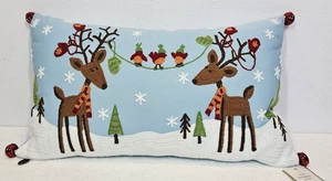 Pier 1 Embroidered Holiday Pillow Christmas Tree Reindeer Bells Rectangular NWT - Picture 1 of 9