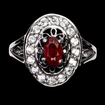 925 Sterling Silver Ring Oval Ruby 6x4mm Topaz Natural Gemstone Jewelry Size 7 - Image 1 of 4
