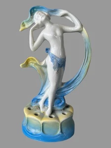 Vintage Figural Art Nouveau Deco German 8.25" Art Pottery Porcelain Flower Frog - Picture 1 of 4