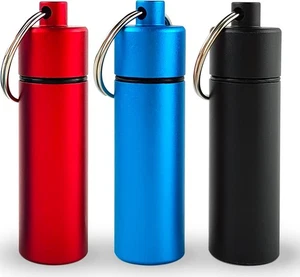Small Portable Pill Organizer case Keychain (3 Pack),Metal Black-red-blue  - Picture 1 of 6